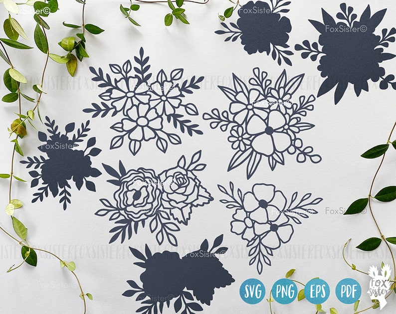 Op de afbeelding: Een set van tien zwarte en witte bloemmotieven in SVG-formaat om uit te snijden. De bloemen zijn in verschillende stijlen en maten, perfect voor knutsel- en designprojecten.
