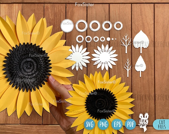 Paper Sunflower svg for Cricut and Silhouette, FoxSister, 3D paper flower template, DIY paper flower svg cut files, Sunflower template