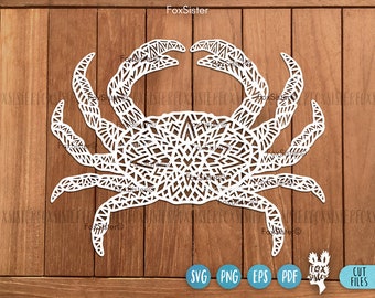 Crab svg for Cricut and Silhouette Glowforge and laser cutters, crab vector clipart, crab png, nautical svg, crab zentangle svg, mandala svg