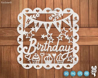 Archivo de corte de diseño Svg de feliz cumpleaños, archivo de corte Svg de cumpleaños, marco, Svg de celebración, archivos vectoriales Svg de amor de París para Cricut, silueta
