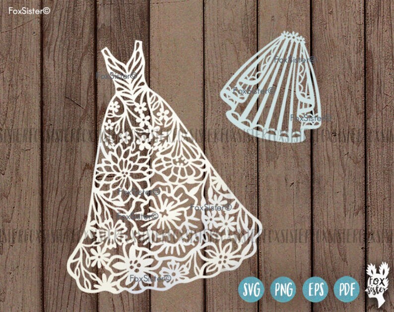 Download Dress Bride Wedding Bridal Dressing SVG Template veil shoes | Etsy