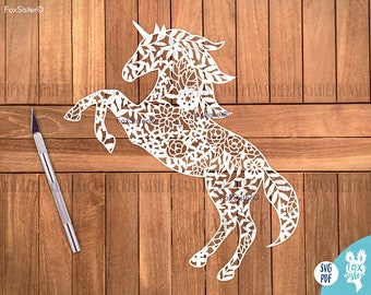 Einhorn SVG Png Papierschnitt Vorlage, Einhorn Cut-Datei, Pferd SVG, Märchen Design, zum Ausschneiden, für Papierschnitt, für Cricut und Silhouette