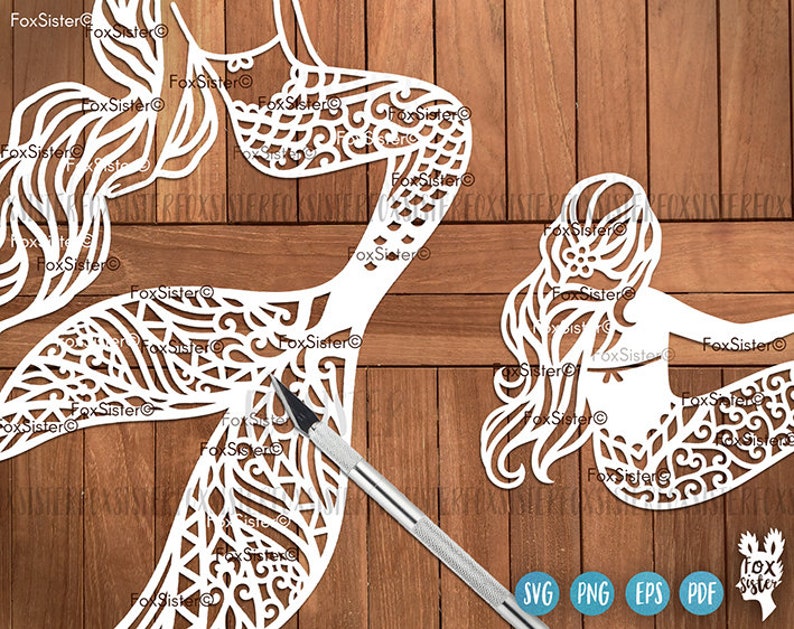Mermaid Svg Png files Clipart Summer Beach Silhouette Fish ...