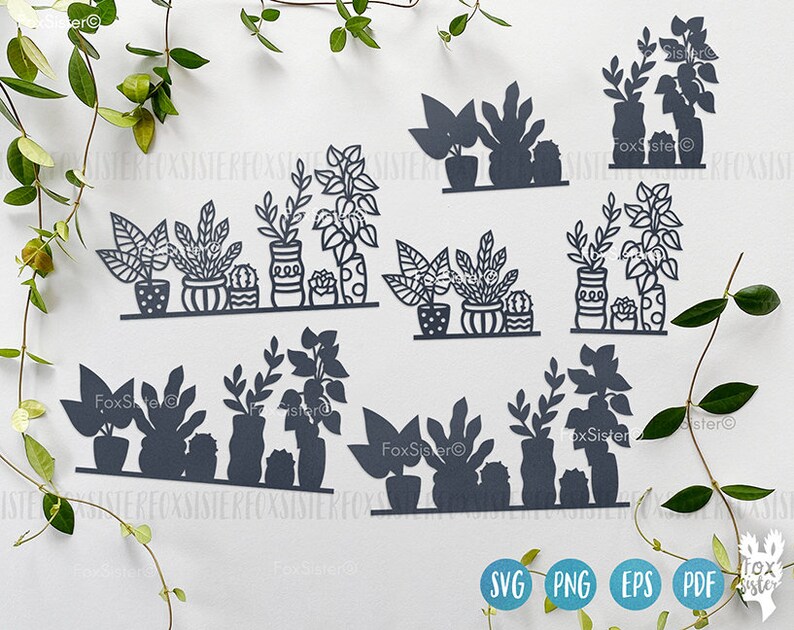 May include: A digital download of 10 black and white silhouette images of potted plants. The images are perfect for crafting, scrapbooking, and other creative projects.