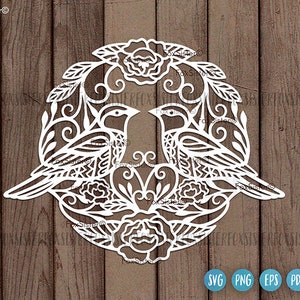 Archivos SVG de pájaros, archivo de corte de pájaros, clipart de pájaros, SVG de amor, SVG de diseño floral detallado, SVG de animales, alas, archivo de corte vectorial de silueta de Cricut