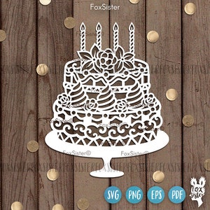 Cake svg design for Cricut Silhouette Glowforge & other laser cutters, birthday cake svg, birthday party svg, wedding cake svg, dessert svg