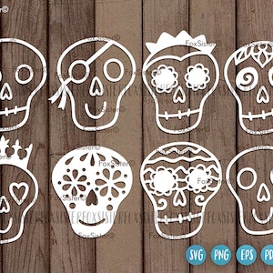 8 Sugar Skulls SVG Bundle Halloween, Funny skull Cut file, Skull Svg, Sugar Skull Clipart, Day of the dead Svg, Cricut File, Silhouette File