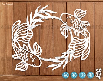 Koi Fish Monogram Frame Svg Png Cut File Template, Blank Frame, Monogram Frame Clipart Svg, Sea Svg, Fish Svg, Ocean, Cricut and Silhouette