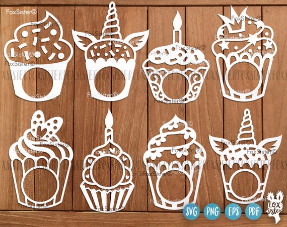 Monogram Frame Svg Cupcake, Cake Svg Cut Files, Svg Bundle, Birthday Cake Svg, fun monogram Frame Svg, Cupcake clipart, Silhouette, Cricut