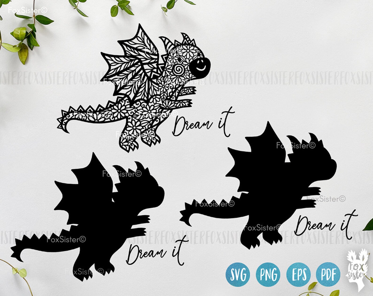 Cute Baby Dragon Svg Floral Design for Cricut and Silhouette, Dream It ...