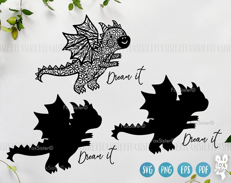 Cute Baby Dragon Svg Floral Design for Cricut and Silhouette, Dream It ...