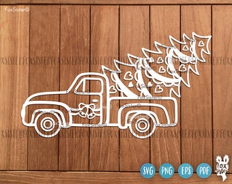 Christmas Truck Svg Cutting File, Old Truck Svg, Christmas Svg Cutting File, Christmas Tree Svg, Bells Svg, Vector Png, Cricut, Silhouette