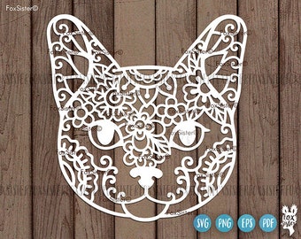 Cat Face Svg, Cute Mandala Cat Face Svg, Kitty Svg Clipart, Pet Animal face Svg, Png Cat digital Decal Cut file for Cricut and Silhouette