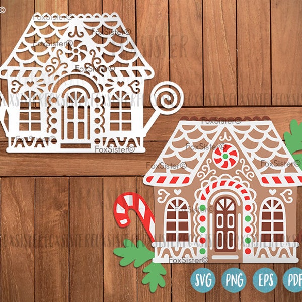 SVG Gingerbread House | Christmas svg files | Printable clip art, cut file, gingerbread, paper house svg | vinyl decal | Cricut, Silhouette