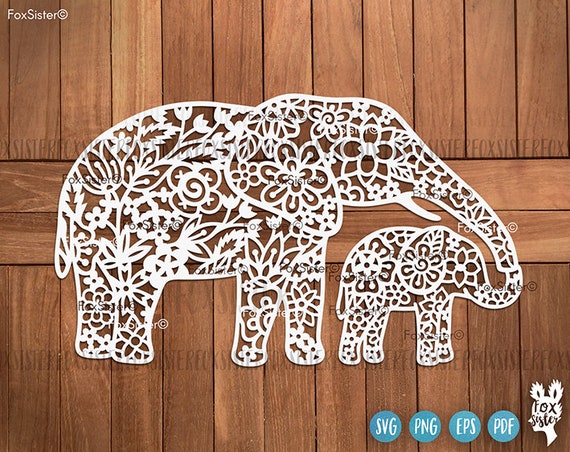 Download Mom And Baby Elephants Svg Cut File Vector Clip Art Floral Etsy