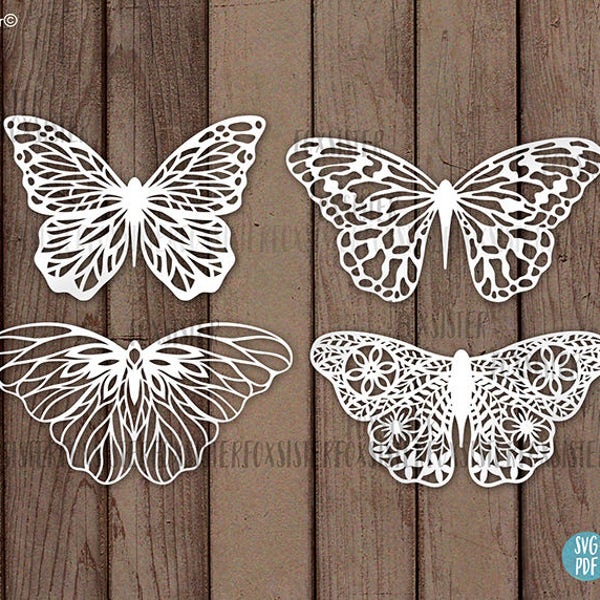 Butterfly Svg, Svg Bundle! 4 Butterflies Papercut Template, Png, Butterflies Svg, Butterfly Cut File, Paper Cut Out, for Silhouette, Cricut