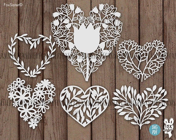SVG Bundle SVG / PDF Papercut Template 6 Hearts | Etsy