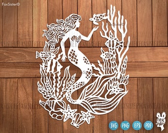 Swimming Mermaid Svg Cutting File for Cricut and Silhouette, Mermaid Cut File, Mermaid Clipart, Fish and Sea Svg, FoxSister, Beach Svg