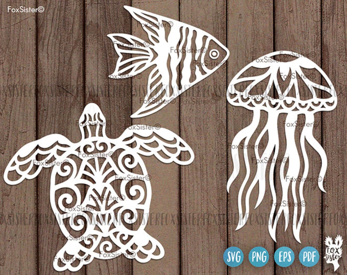 Turtle Mandala Svg Boho Jellyfish svg Vector Fish Svg Sea ...
