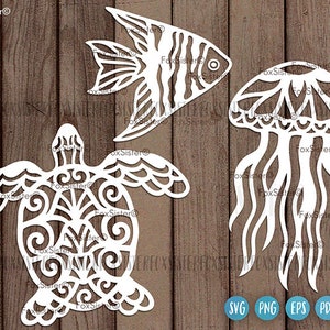 Schildkröte Mandala Schutz, Boho Qualle Schutz, Vektor Fisch Schutz, Meer Schutz, Meereswelt Schutz, Meeresschutz Bündel, Schneidedateien für Cricut und Silhouette