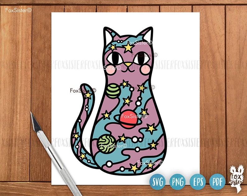 Space Cat svg for Cricut and Silhouette, cats svg, Pets svg, sublimation svg, layered svg, vector clipart, astronaut svg, galaxy svg image 3