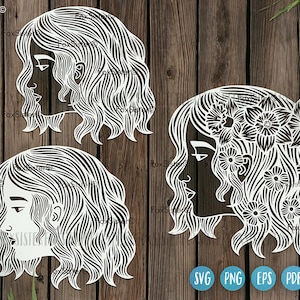 Woman face svg design bundle for Cricut and Silhouette, girl svg, woman svg, face svg, cute girl svg, floral hair svg, girl profile svg