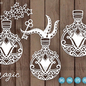 Potion fles Svg-bundel voor Cricut en Silhouette, hekserij svg, magische fles svg, mystieke svg, drankje svg, heksen brouwen svg bestand knippen