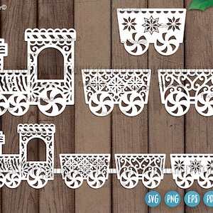 Paquete de Svg de tren navideño, Svg de juguete navideño, Svg de adorno de árbol de Navidad, Svg de tren expreso polar, Vector, Png, Silueta, Cricut