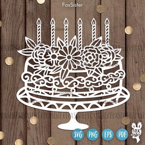 Cake svg design for Cricut Silhouette Glowforge and other laser cutters, birthday cake svg, birthday party svg, beautiful dessert svg file