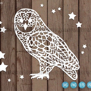 Conception de fichier de coupe Svg hibou, Mandala hibou Svg Clip Art, Harfang des neiges assis Svg, Svg oiseau, fichiers de coupe Svg animaux Png pour Cricut et Silhouette