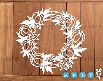 Fall Wreath Svg Cut File, Pumpkin Svg, Halloween wreath Svg, Thanksgiving svg, Clipart, Leaves, Door, Svg Halloween, Cricut, Silhouette