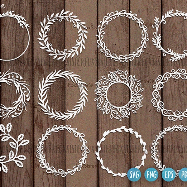 Wreath Svg Bundle! Wreath Clipart, Monogram Frame, Christmas Wreath Svg, Leaves Svg, Flourishes Svg Digital Cut File Cricut and Silhouette