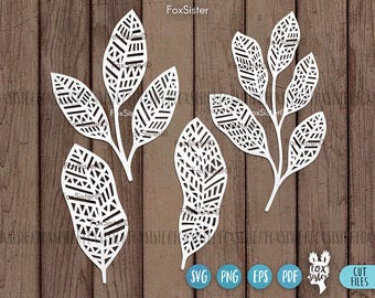 4 Leaf designs svg bundle for Cricut Silhouette Glowforge and laser cutters, leaves for paper flowers svg, detailed leaf svg cut files