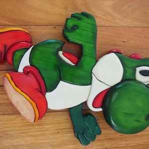 Patrón de intarsia de madera segmentada 3D de Yoshi para bricolaje. Patrón de torneado de madera. Patrón de sierra de marquetería. Patrón de jugador. Patrón digital.