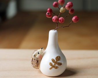 Mini vase hérisson et sa feuille paillette