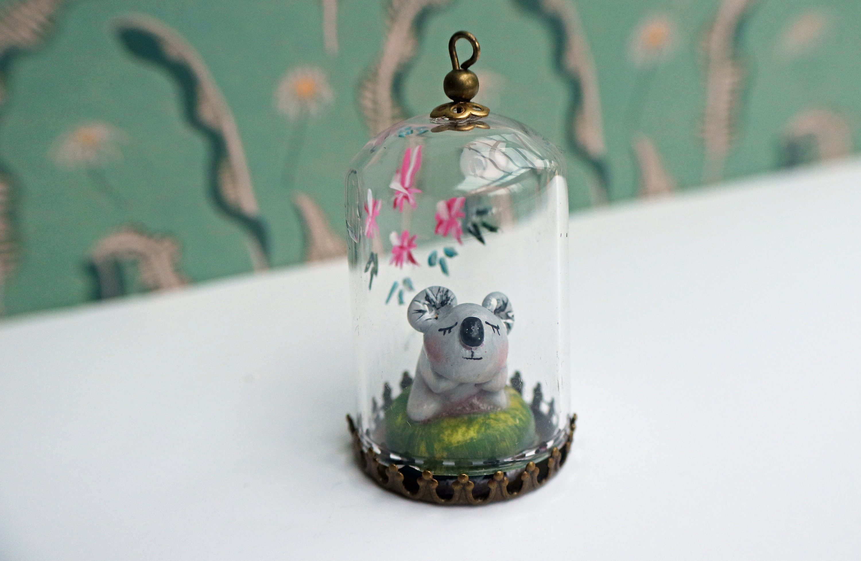 Mini Cloche en Verre Décorative Mon Petit Koala sur Sa Planète Paillette