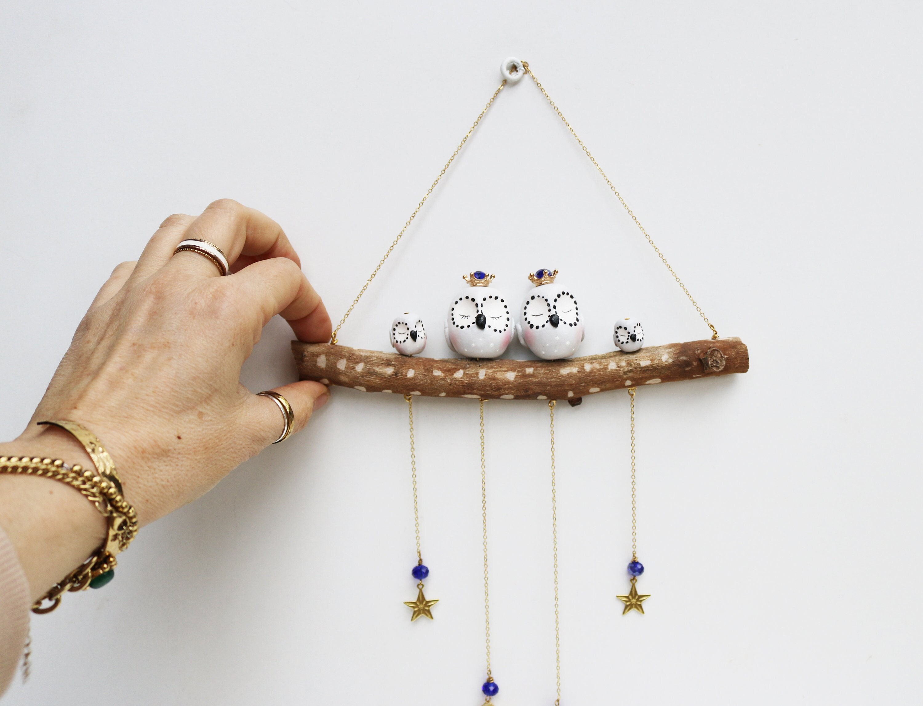 Mobile Bijoux Décoratifs Famille de Chouettes, Arbre Généalogique