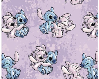 Disney’s Stitch fabric by the yard. STITCH HEARTS ANGEL. 100% cotton Fabric