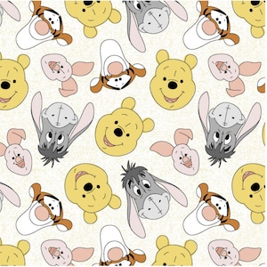 Disney fabric by the yard. Winnie the Pooh, HAPPY FACES.  100% cotton Fabric