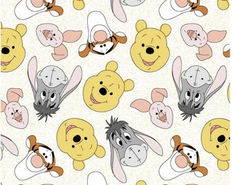 Disney fabric by the yard. Winnie the Pooh, HAPPY FACES.  100% cotton Fabric