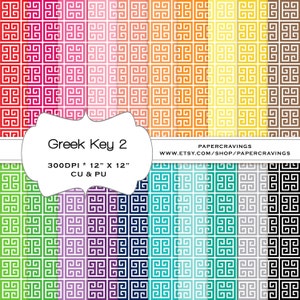 Greco chiave Digital Paper Pack 12 "X12" commerciale e uso personale arcobaleno - 20 stampabile fogli gessati INSTANT DOWNLOAD