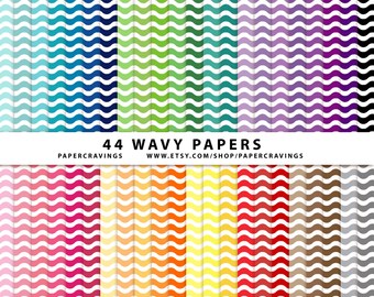 Wavy Ocean Waves Digital Paper Pack 12" x 12" Commercial and Personal Use - Nautical - Rainbow - 44 sheets INSTANT DOWNLOAD scrapbooking