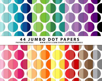 Jumbo Dot Digital Paper Pack 12" x 12" Commercial and Personal rainbow polka dot printable 44 colours royalty free basic INSTANT DOWNLOAD