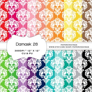 Damascato Digital Paper Pack 12 "X12" uso personale commerciale Preppy Nautica Arcobaleno stampabile 20 INSTANT DOWNLOAD invitatiion scrapbooking