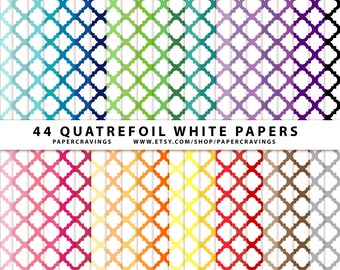 Quatrefoil blanco paquete de papel Digital 12 "x 12" comercial y para uso Personal - arco iris de trébol - 44 fichas imprimibles sin crédito INSTANTÁNEO DESCARGAR