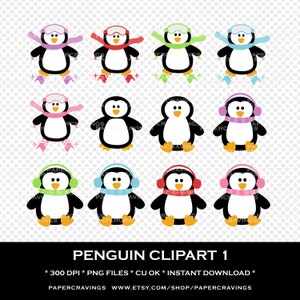 Uso personale di pinguino Clipart commerciale - natale clipart inverno neve arcobaleno festivo INSTANT DOWNLOAD scrapbooking stampabile png