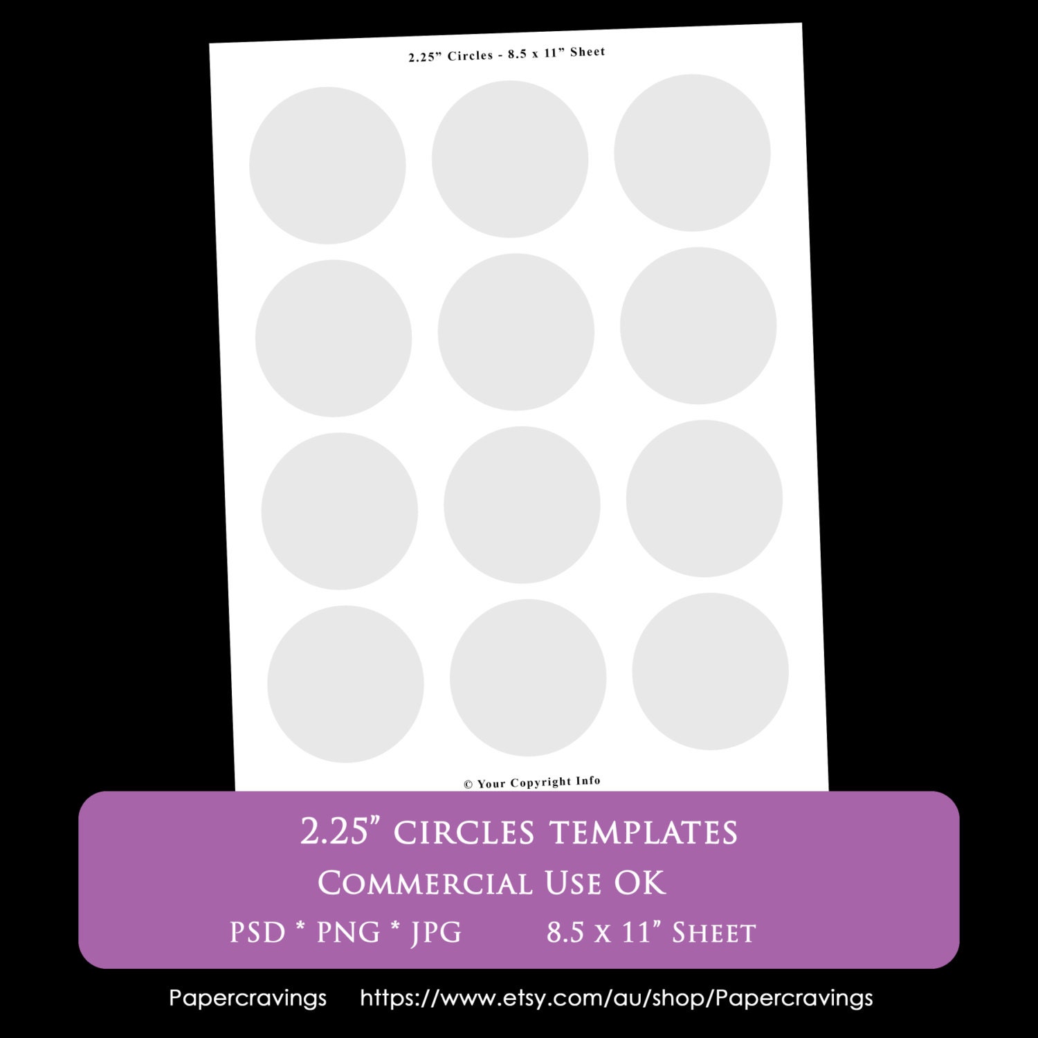 2.25 Inch Circle Digital Collage Sheet Template 8.5 X 11" Party ...