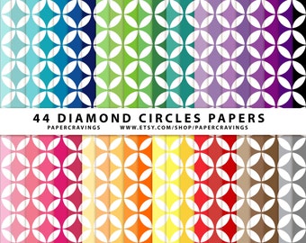 Diamond Circles Digital Paper Pack 12" x 12" Commercial and Personal Use - printable rainbow 44 sheets geometric diamond INSTANT DOWNLOAD