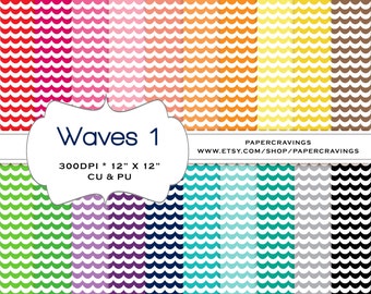 Ondas ondulado paquete de papel Digital 12 "x 12 náutico muy buen gusto comercial y para uso Personal realeza gratis arco iris para imprimir 20 hojas descargar instantánea