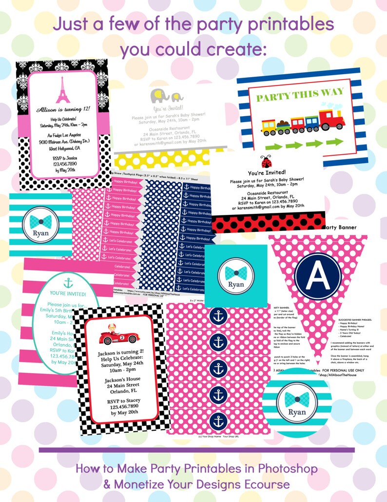 ECOURSE How to Make Party Printables in Photoshop and Monetize Your ...